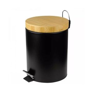 Lixeira de Metal c/ Pedal 5L Bambu Preto KALA