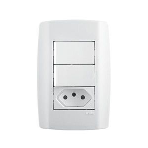 Interruptor 2 Teclas Simples + Tomada Slim 4x2 10A Branco ILUMI