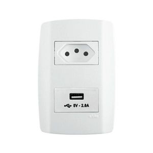 Tomada 2P+T 10A + USB 2A Slim Branco ILUMI