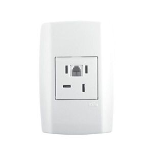 Tomada Telebras 4P+RJ11 Slim 4x2 Branco ILUMI
