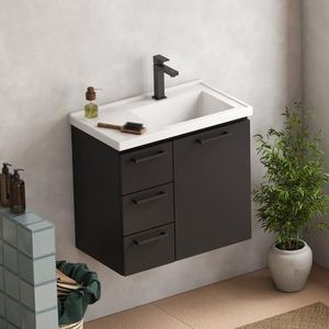 Conjunto Gabinete em Aço Ameixa 60cm Suspenso Preto COZIMAX