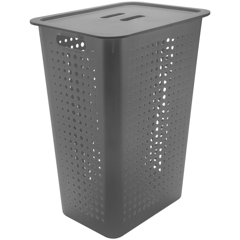 Cesto de Roupa 47L Com Tampa Chumbo FECHADO C/ TAMPA