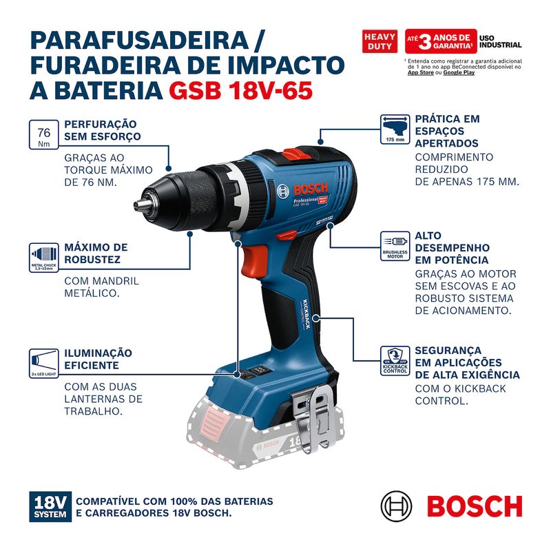Furadeira Parafusadeira Impacto GSB18V65 B 2 Baterias 18V BOSCH